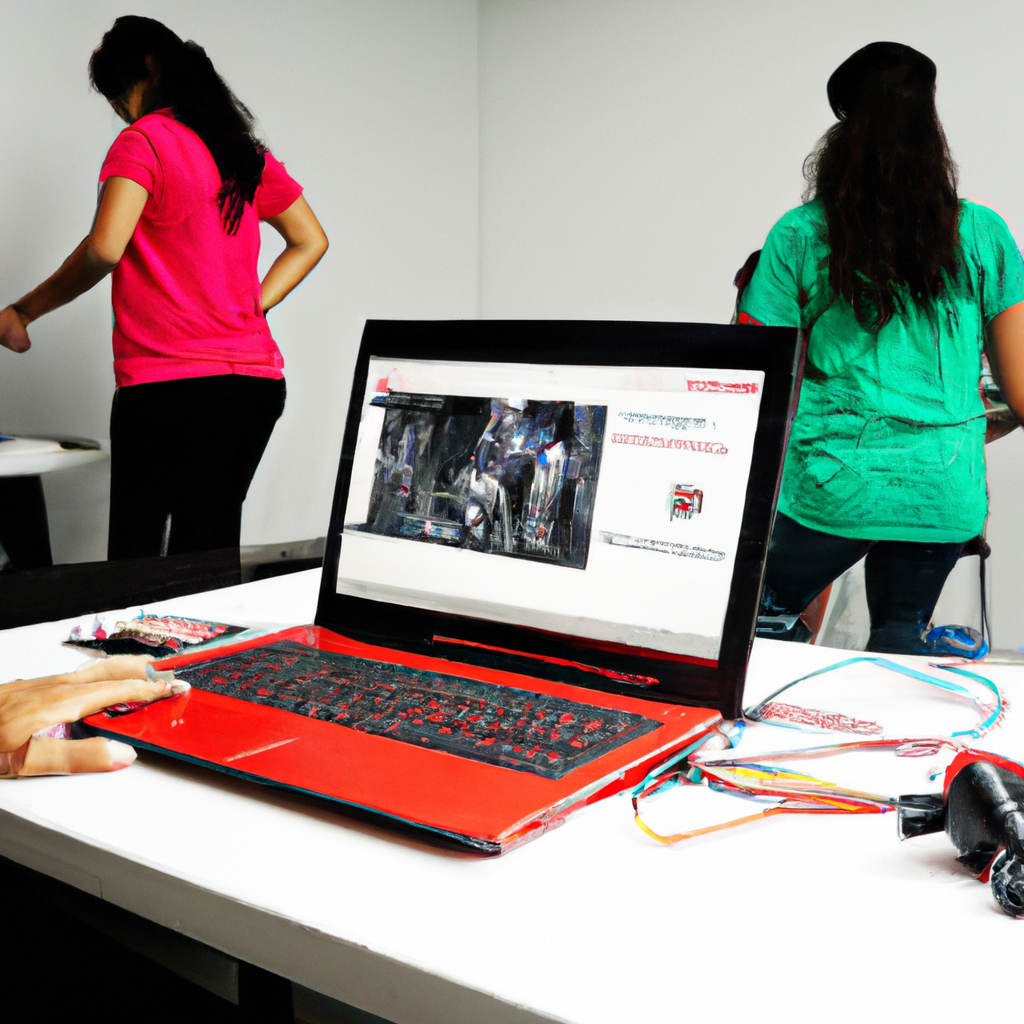 QuickCell Academy team and learners collaborating in a minimal studio with laptops, storyboards, and accessible high-contrast UI references